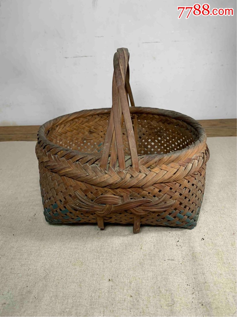 老手工竹编织筐藤篮古董古玩收藏竹篮提篮近代篮子
