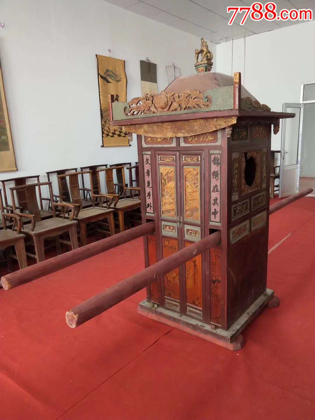 清期老花轿,六人抬老花轿,手工雕刻!