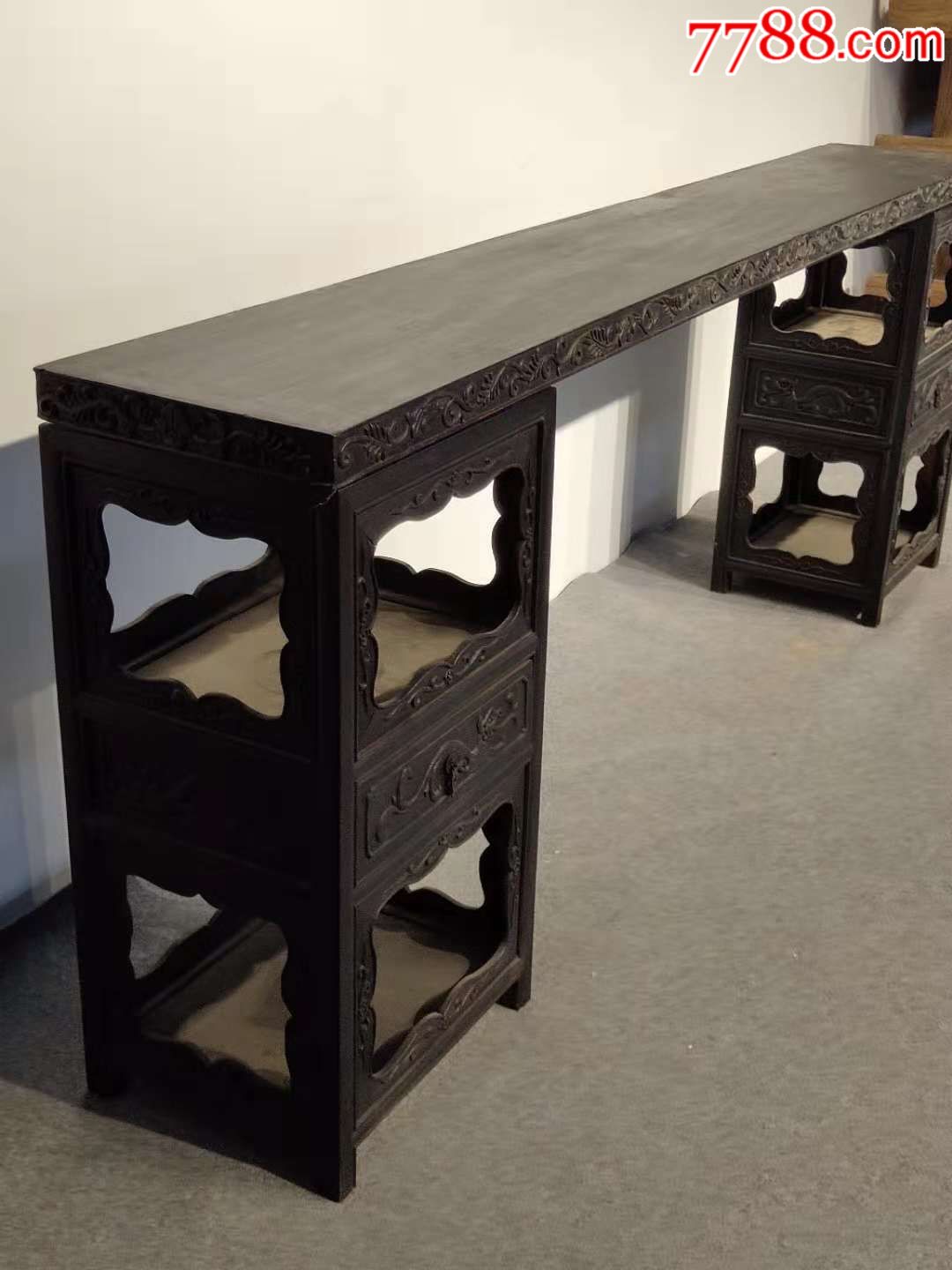 清代黑檀条案完整无损皮卡一流满工少见