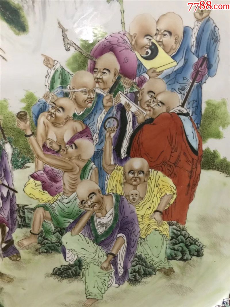 重工粉彩十八罗汉大盘_彩绘瓷/彩瓷_第6张_7788瓷器