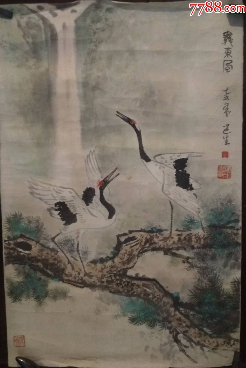 画家建生手绘一副松鹤图(画片)