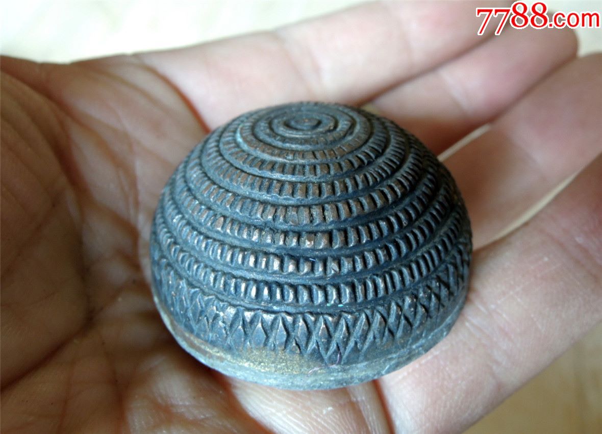 配饰收藏1810-民国边疆多层錾花全铜花盖帽饰-4cm