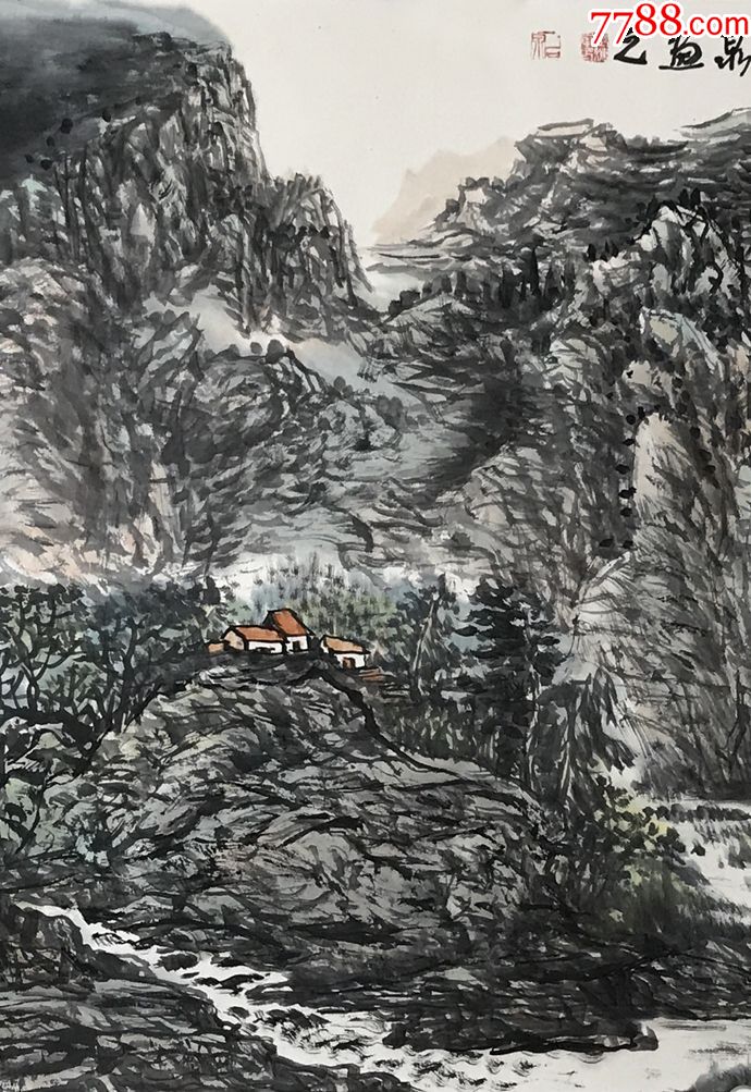 真迹石泉精品中国国画家协会理事中国书法家协会会员4尺山水画16