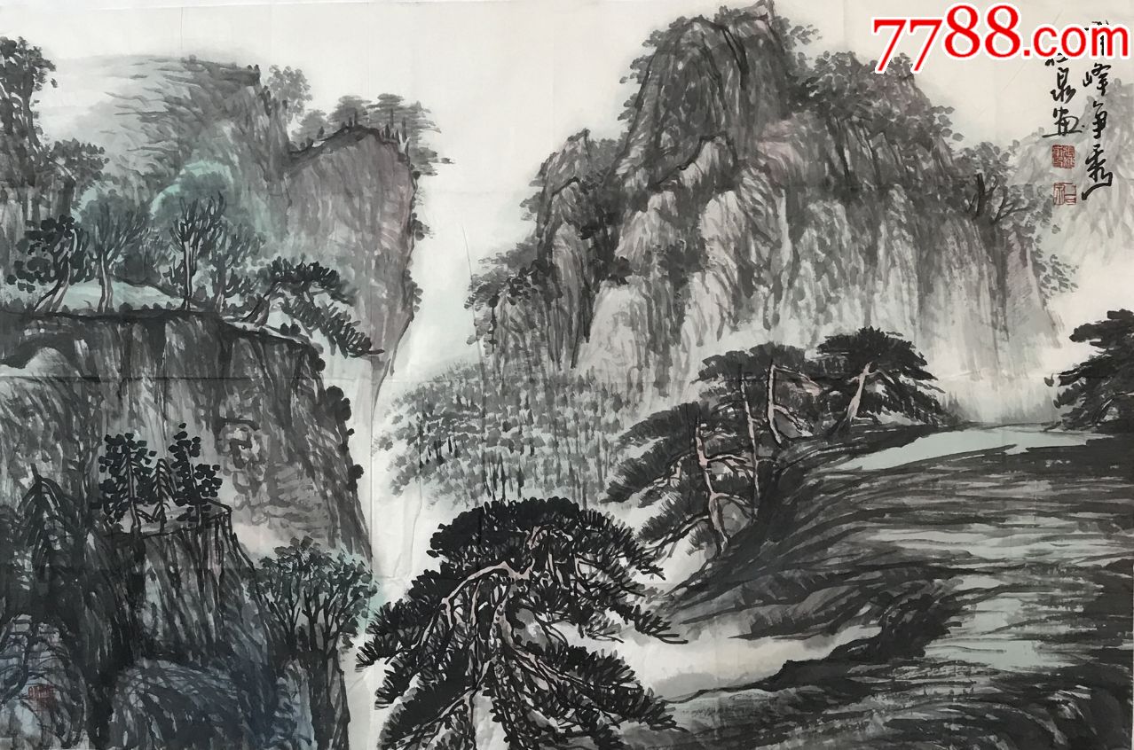 真迹石泉精品中国国画家协会理事中国书法家协会会员4尺山水画17