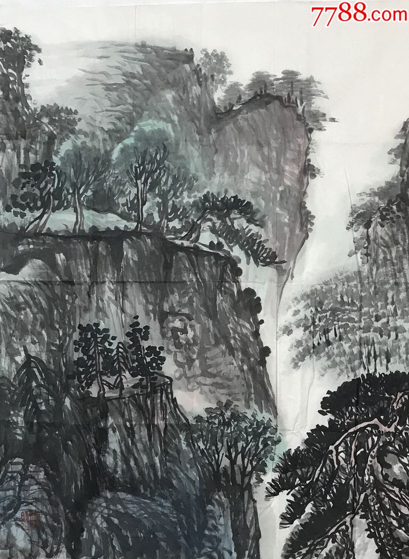 真迹石泉精品中国国画家协会理事中国书法家协会会员4尺山水画17