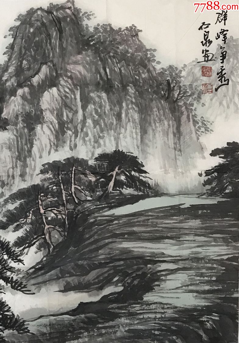 真迹石泉精品中国国画家协会理事中国书法家协会会员4尺山水画17