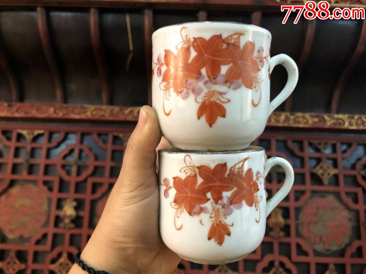 民国枫叶茶杯一对