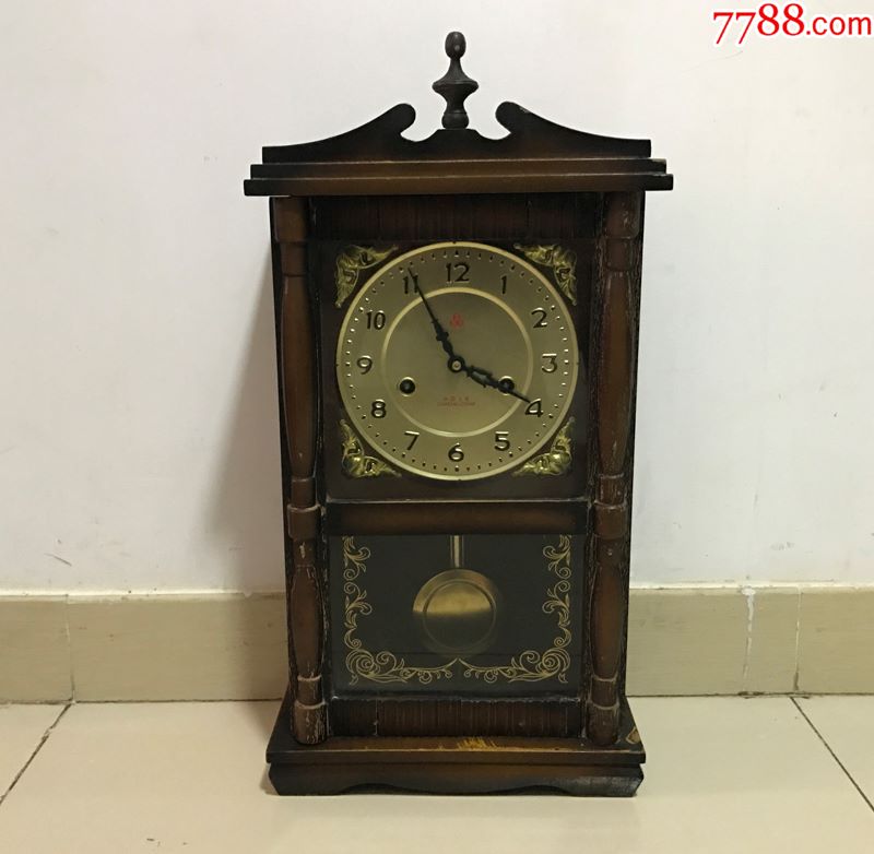 怀旧老钟表上海三五老座钟15天机械座钟挂钟两用金色表盘正常走时