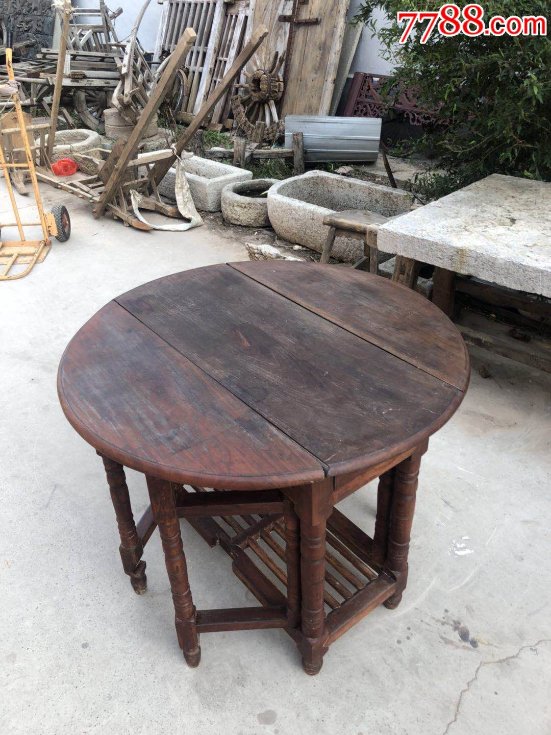 民国榉木折叠圆桌,做工精细,完整包老,0