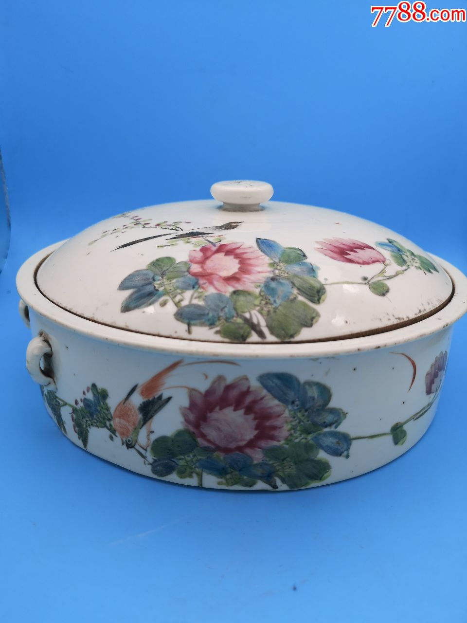 民国圣发作粉彩花有清香花鸟纹一品锅