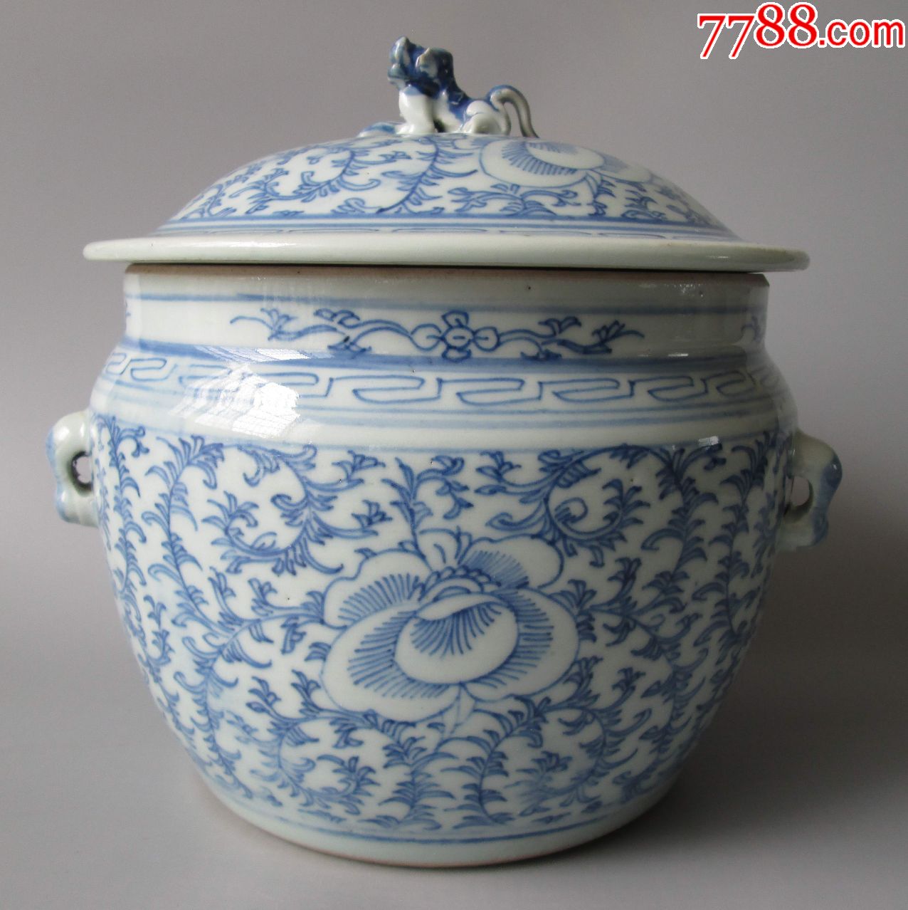 清代清中期道光青花缠枝纹粥罐