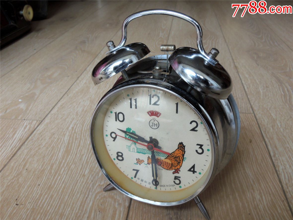国货钟表收藏181003-文革时期上海产双铃小鸡啄米机械式闹钟