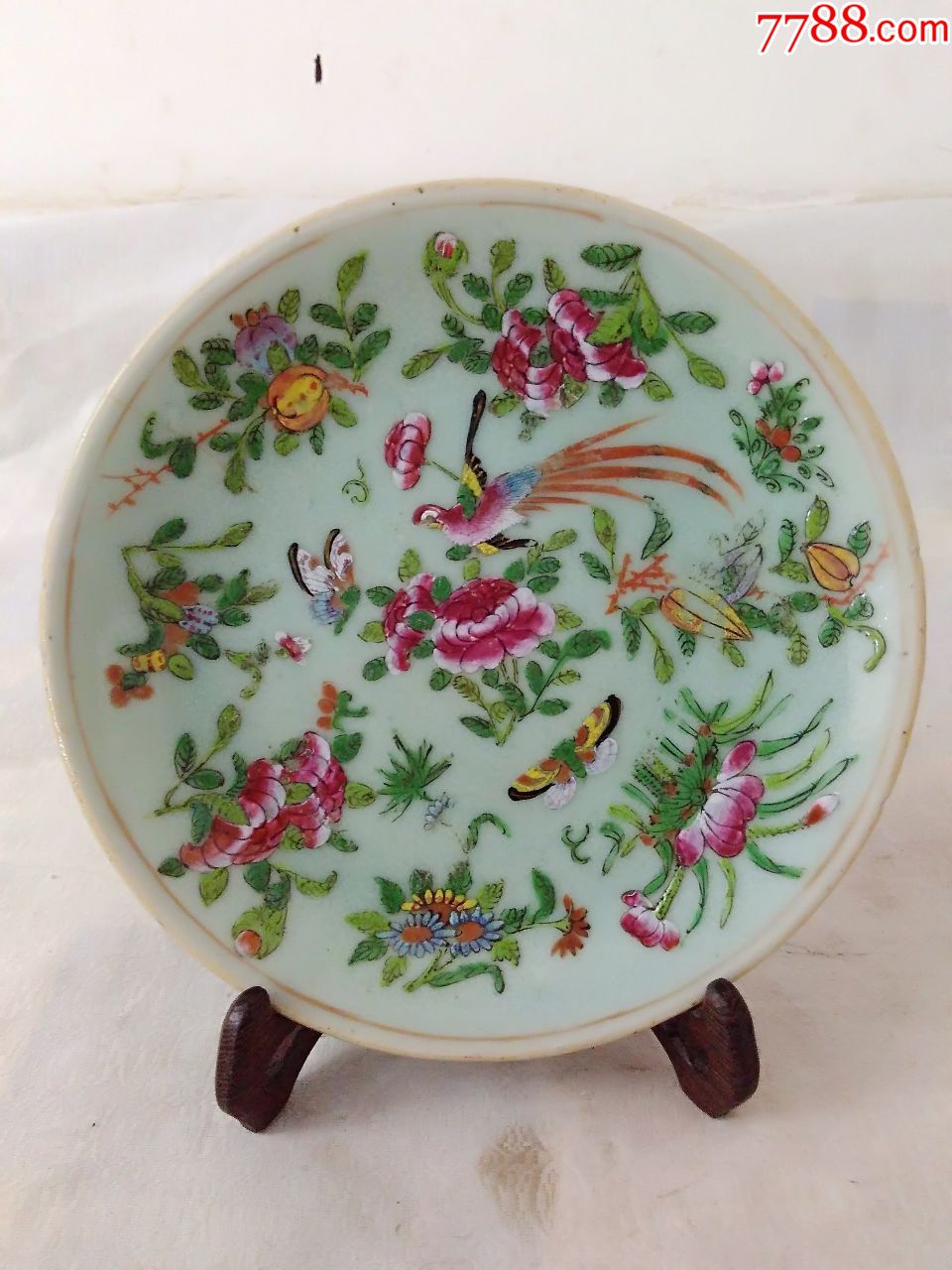 3099清嘉道花鸟纹广彩盘