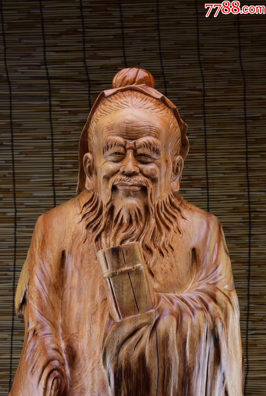 老香樟原木雕孔子站像