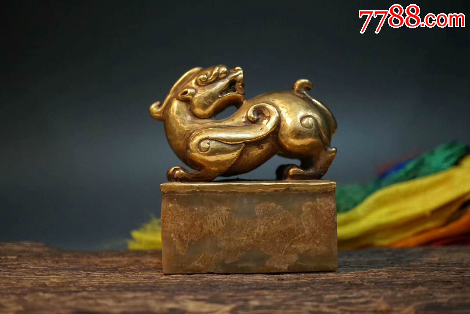 老玉印章外部包金神兽貔貅摆件雕件老玉雕