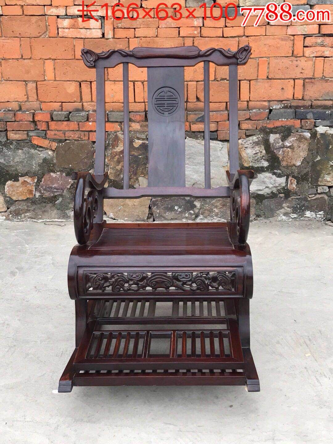 民国老红木雕刻灵芝花摇椅一个