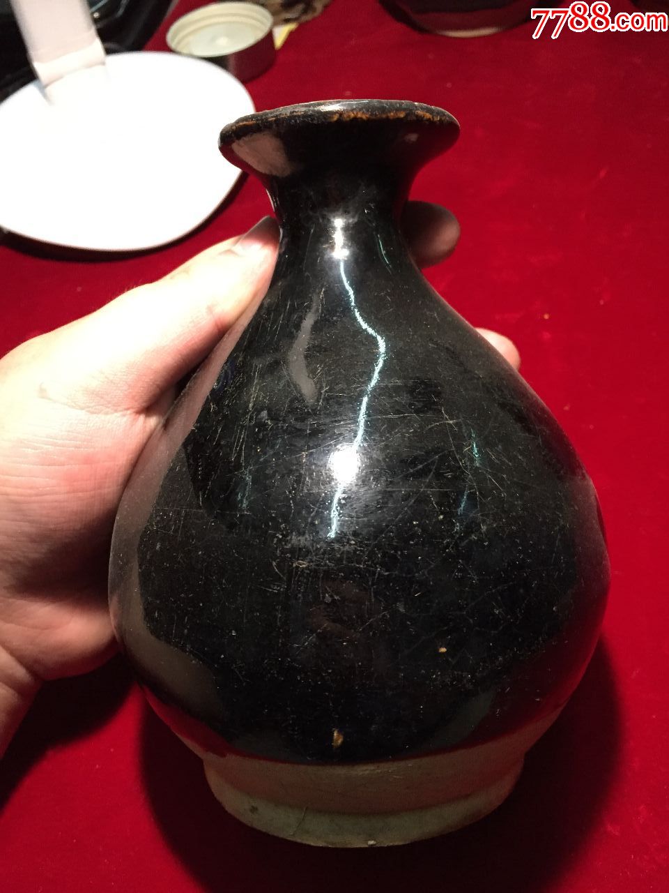 磁州窑黑釉酒瓶双钱纹大清朝磁州窑黑釉酒瓶双钱纹