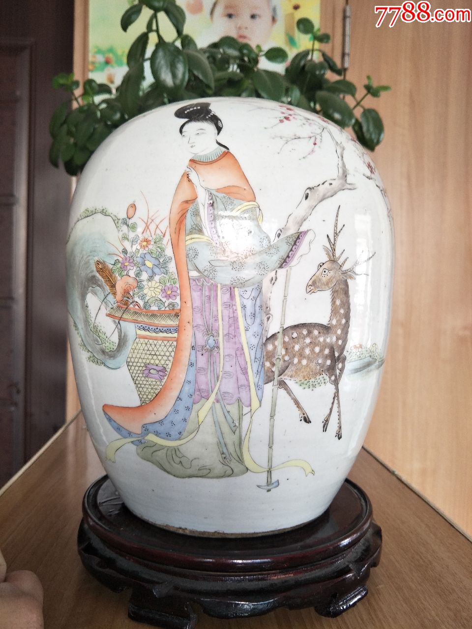 晚清粉彩大家汪照黎.粉彩大人麻姑献寿冬瓜罐子,包老包快29厘米