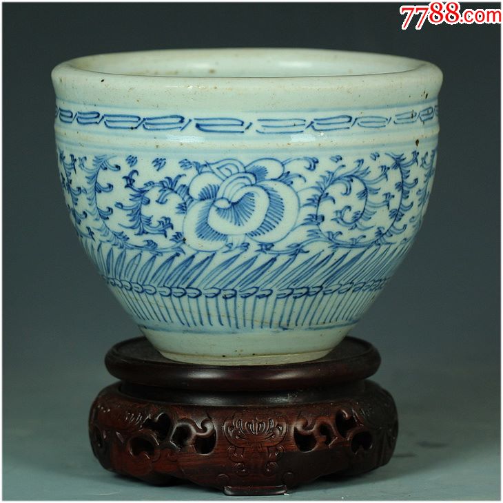 文房清供真古董！全网最低价！大清嘉庆年缠枝纹青花书画缸_青花瓷_大唐