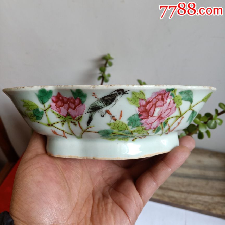 清代光绪名家张子英作品浅绛彩富贵白头水仙盆毛边如图包老保真