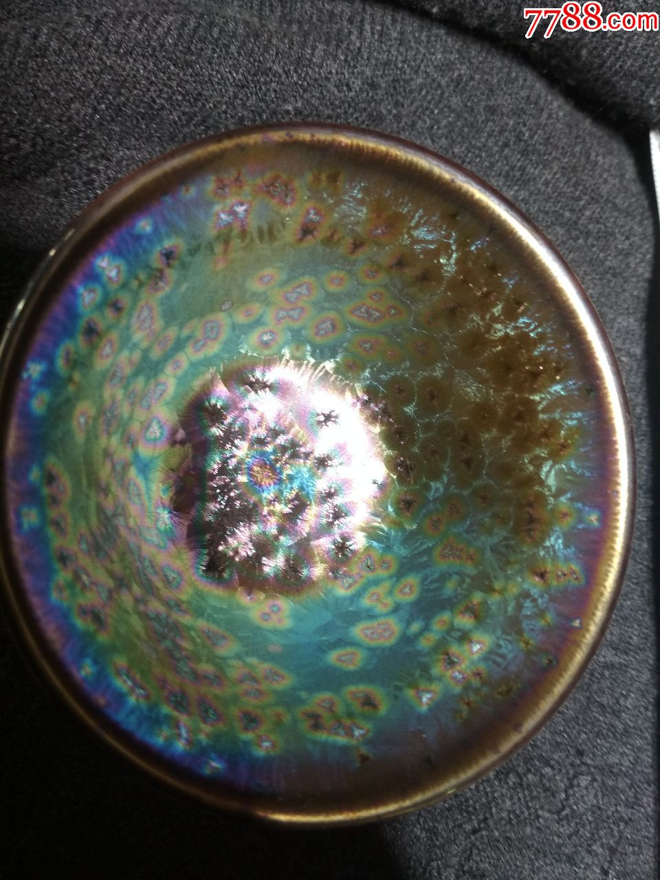 曜变孔雀釉七彩建盏一对