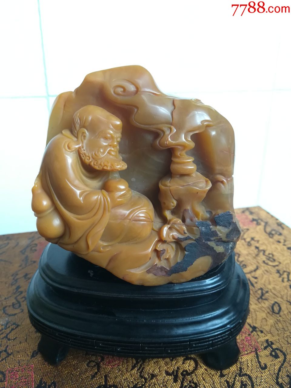 寿山石老子优质鹿目格石小摆件3000