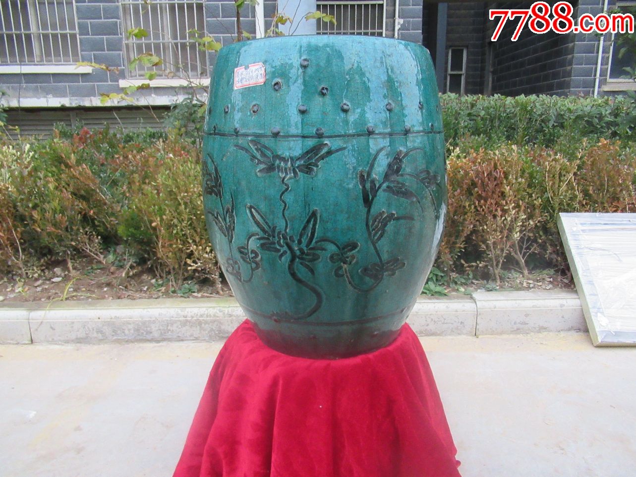 【瓷器收藏】清中晚期绿釉瓷花卉图大鼓凳(完美品相)