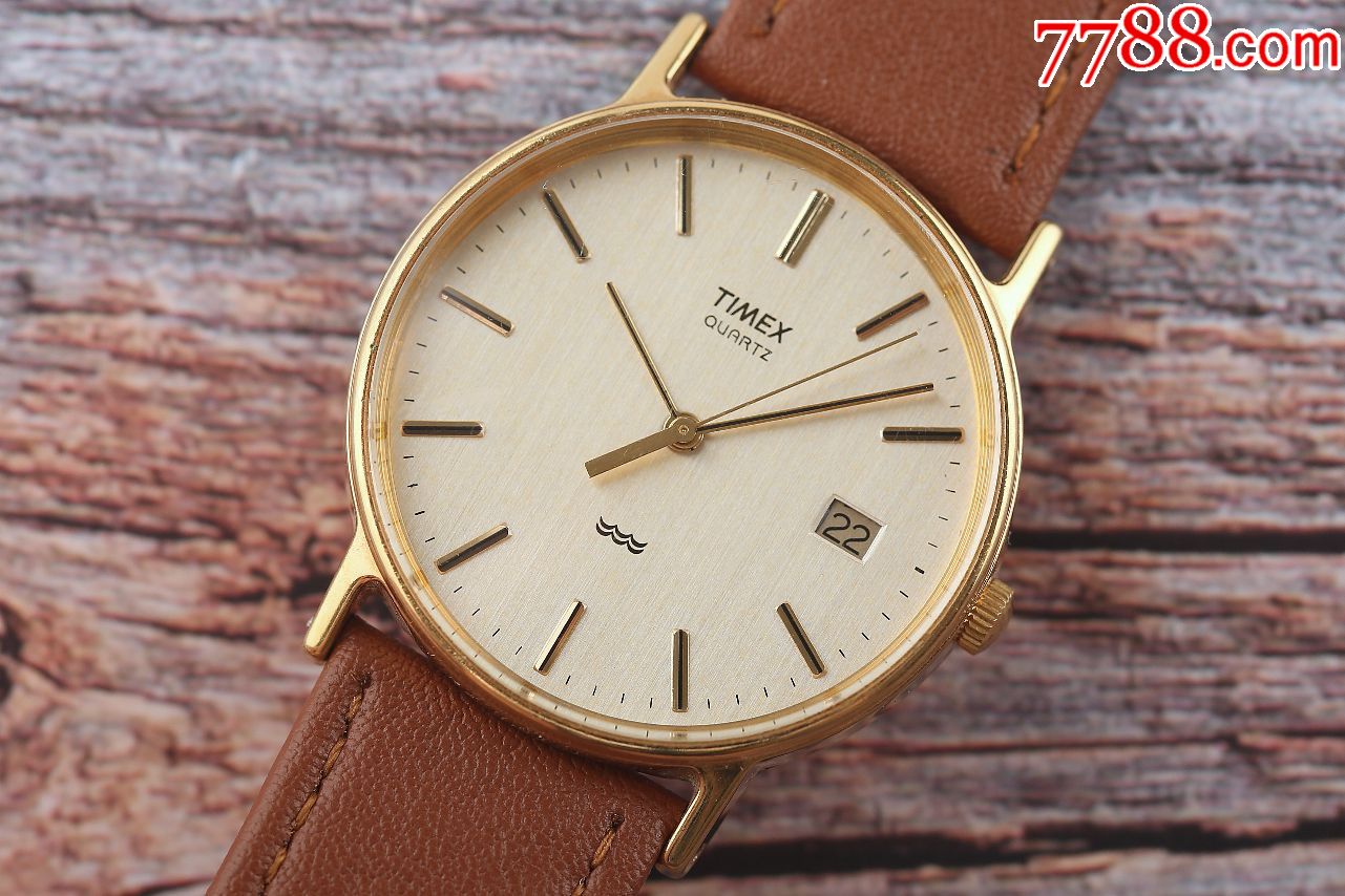 美国天美时timex石英古董表穿耳设计瑰丽拉丝金盘速调单日历