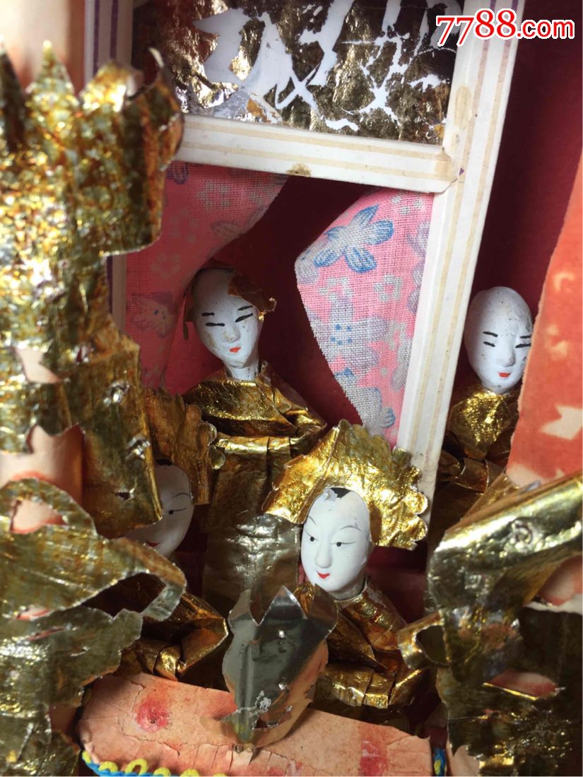 解放时期纸糊7个人物人物,民间流传的艺术,头是泥陶的尺寸30*25×10