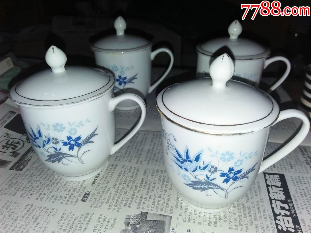 文革宣化三瓷花卉盖杯4只合售