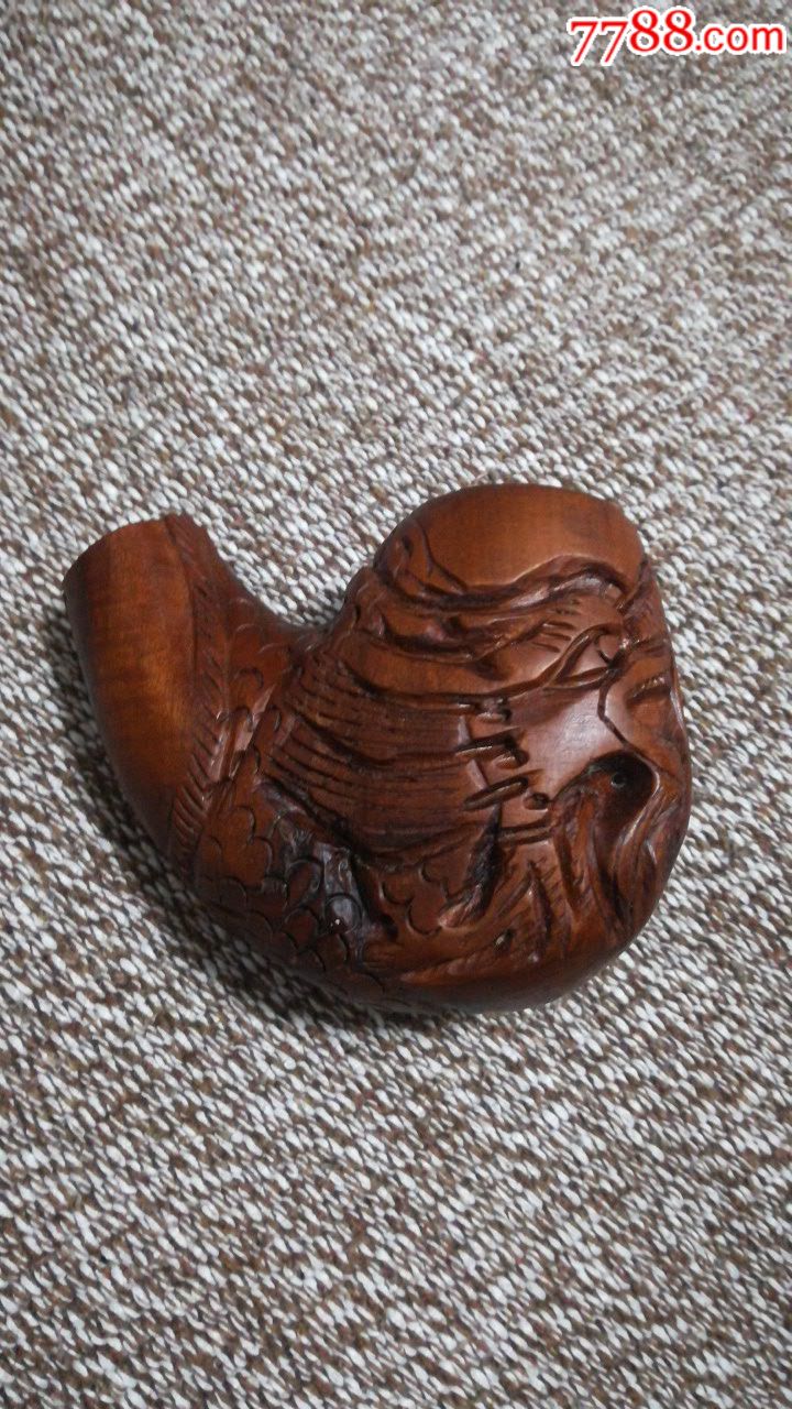 枣木烟斗二龙戏珠