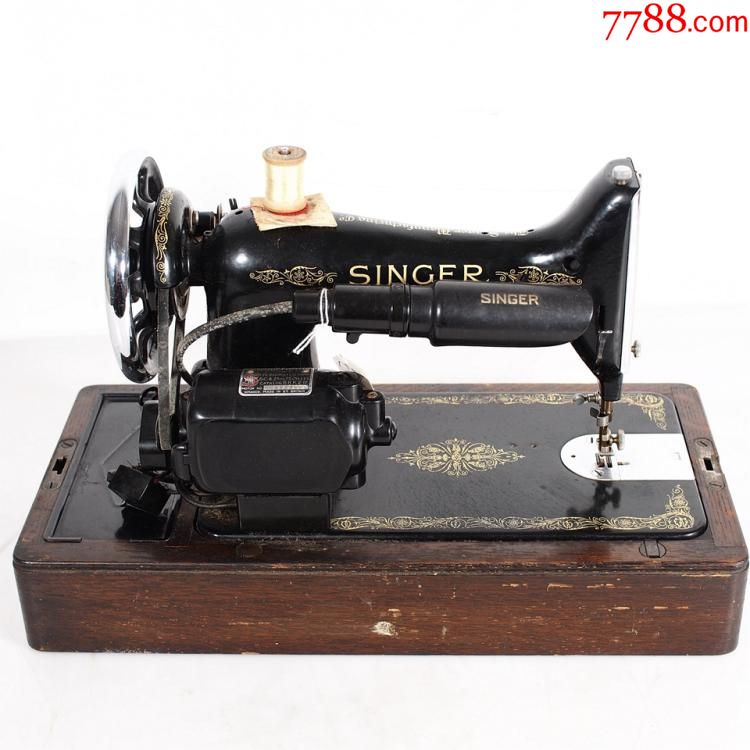1930年英国古董胜家singer老式电动缝纫机无脚踏板带箱后配电源线