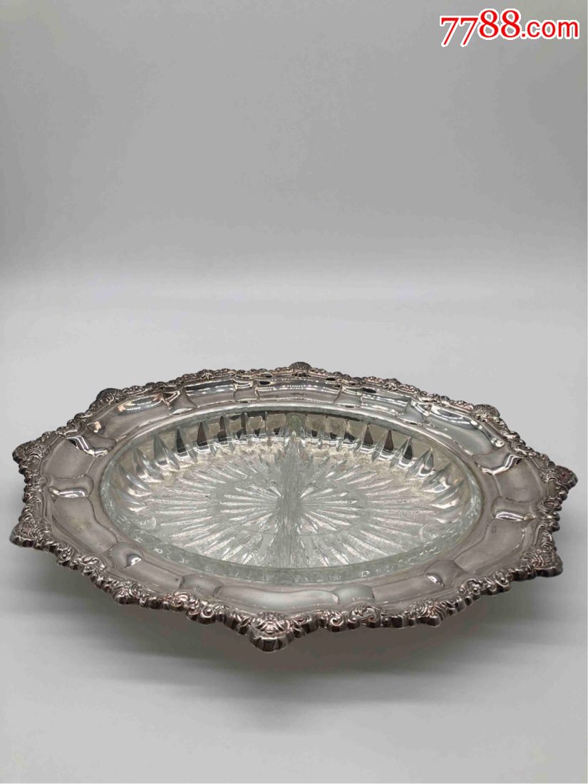 西洋古董银器银盘子银套盘水晶玻璃银盘银餐具包邮