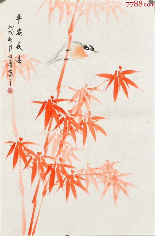 河南美术家协会会员许老师四尺三开花鸟画gh03504