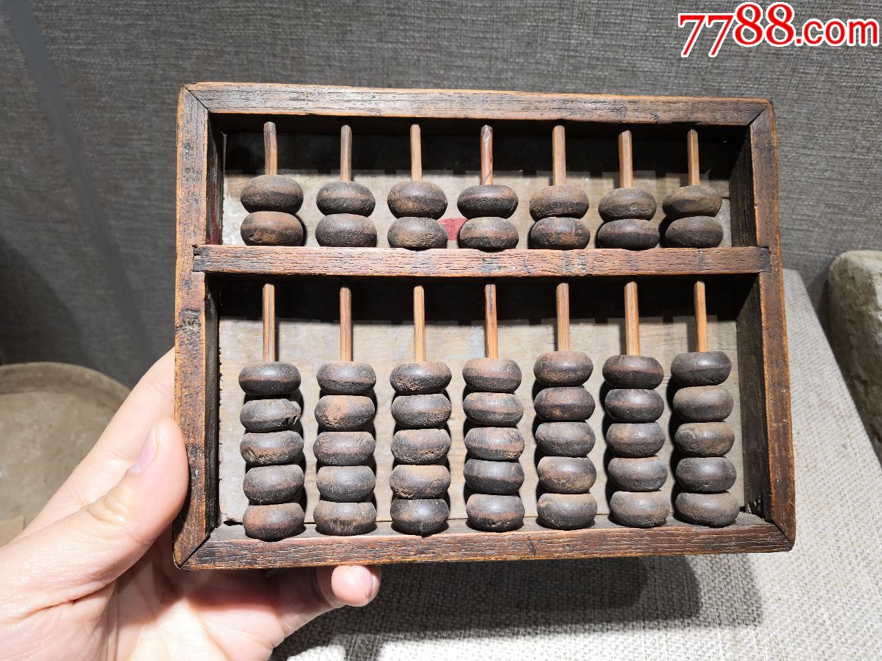 怀旧老民俗收藏民国时期带底盘的7档小算盘原品包老