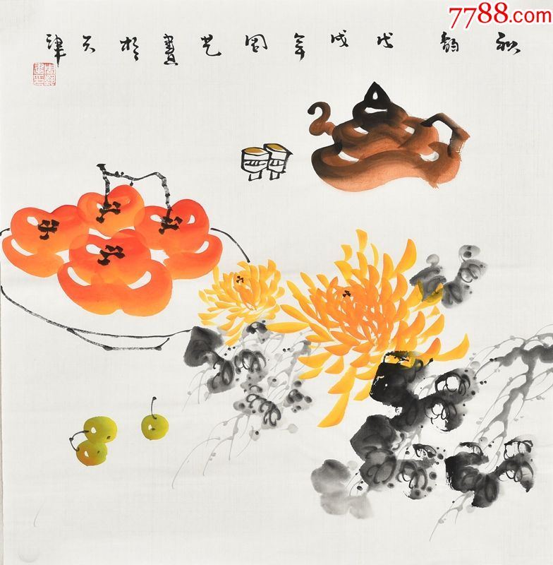 当代实力派画家周老师三尺斗方花鸟画gh03261