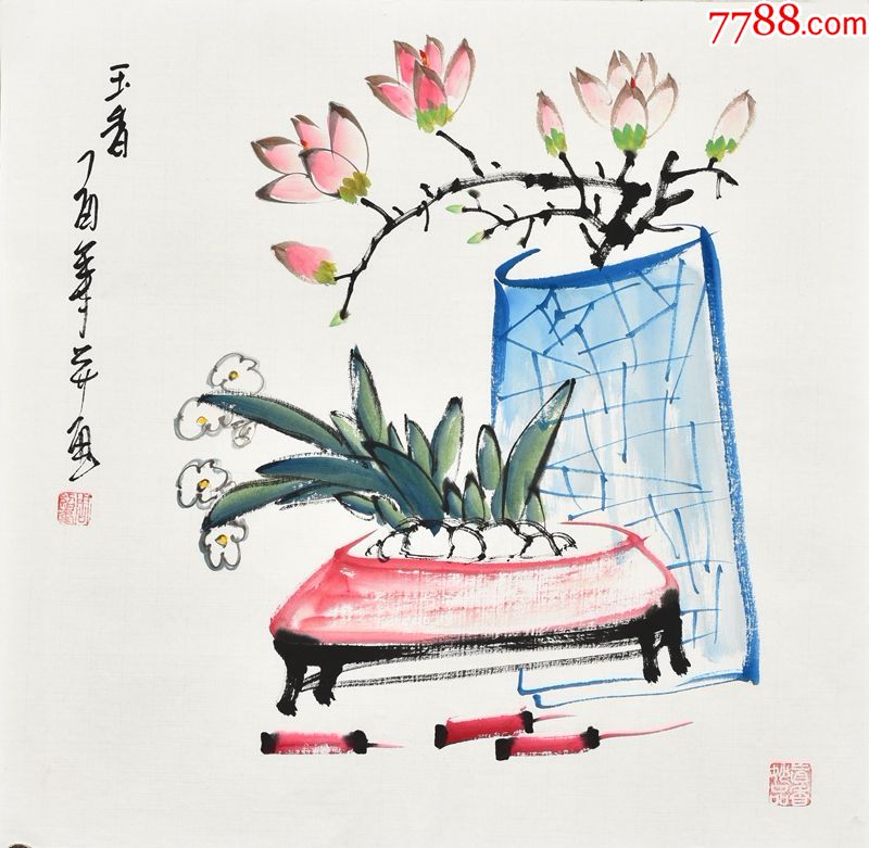 当代实力派画家周老师三尺斗方花鸟画gh03159