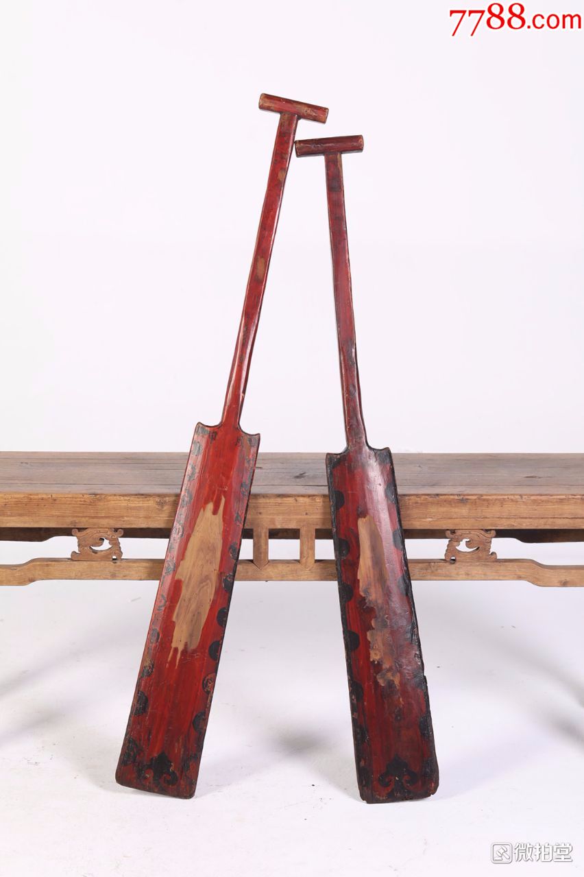 青代苏作柏木老船桨一对