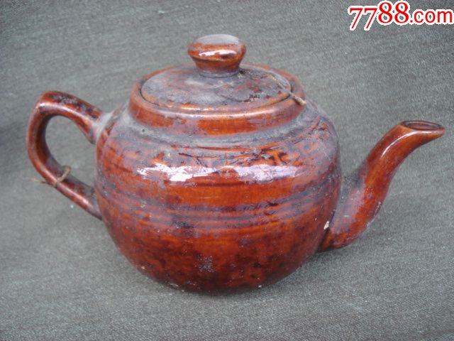 清代酱釉茶壶图片