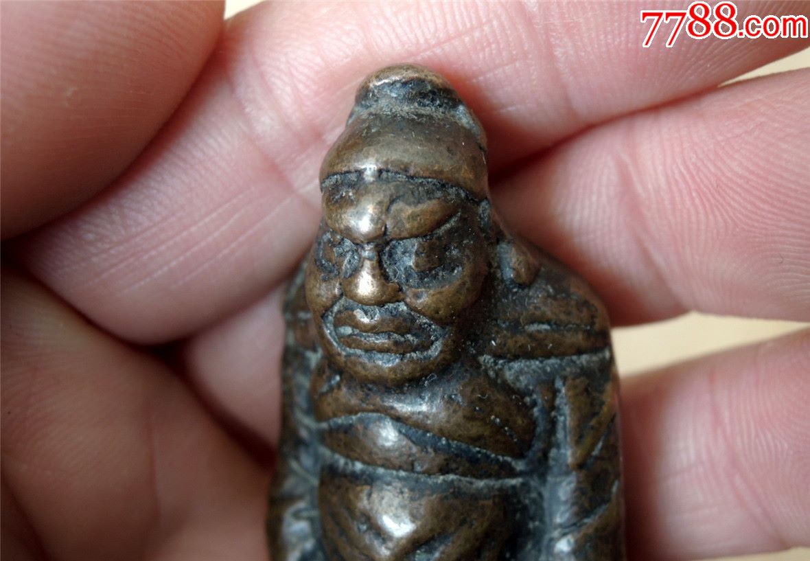 少见包浆老到清代制宋代名将牛皋实心铜像把件135g包老到代