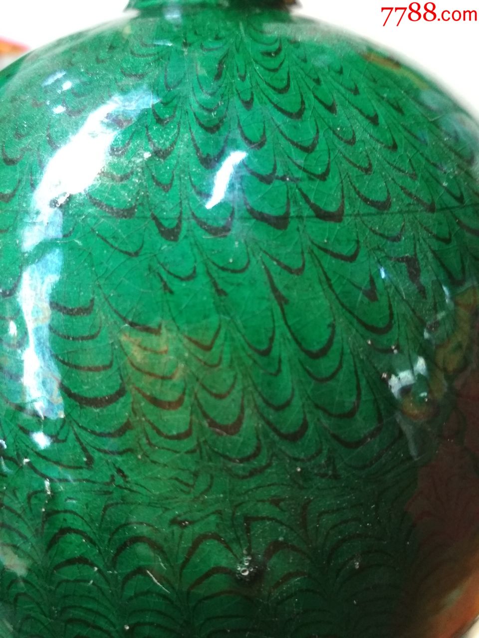 精品绞胎瓷梅瓶孔雀绿釉