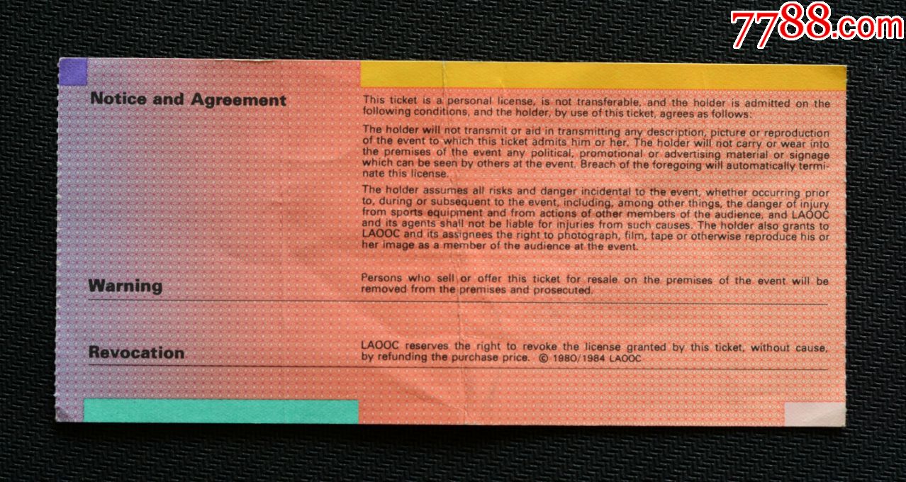 1984年洛杉矶奥运会闭幕式门票一张_第2张_7788徽章收藏