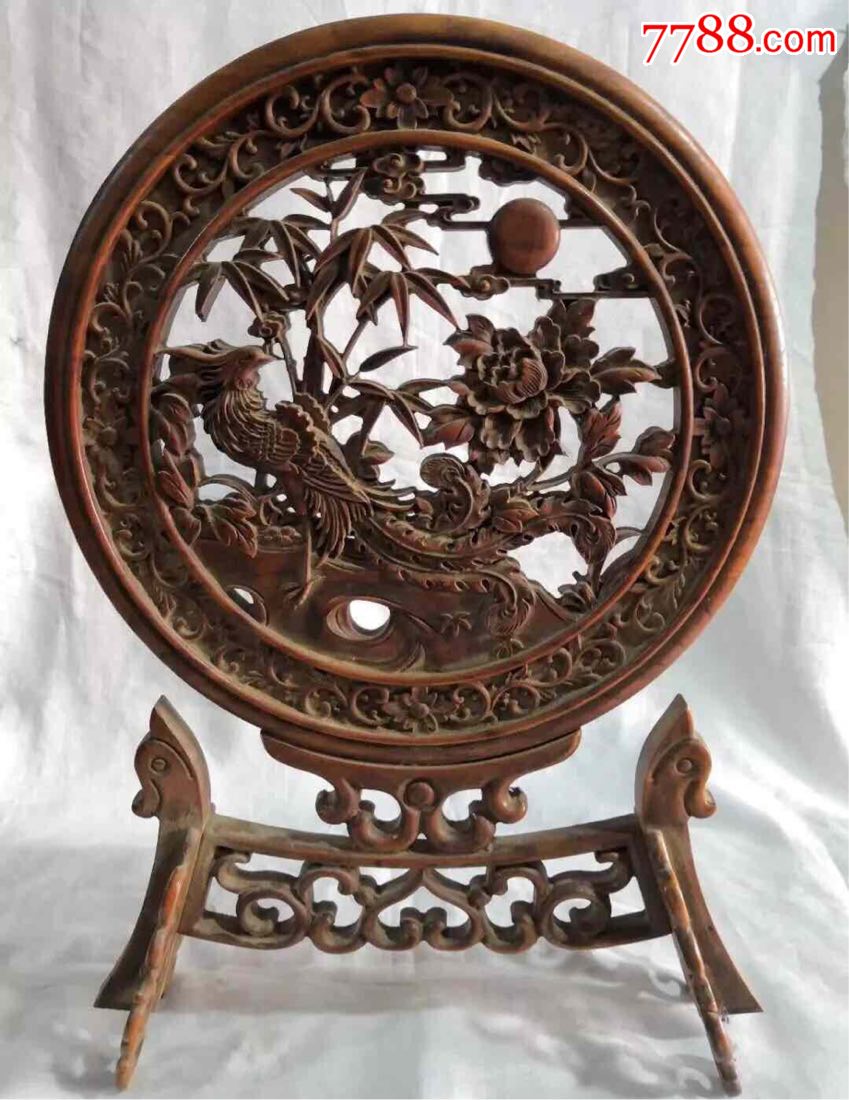 老物件儿老黄杨木镂空雕刻摆件丹凤朝阳