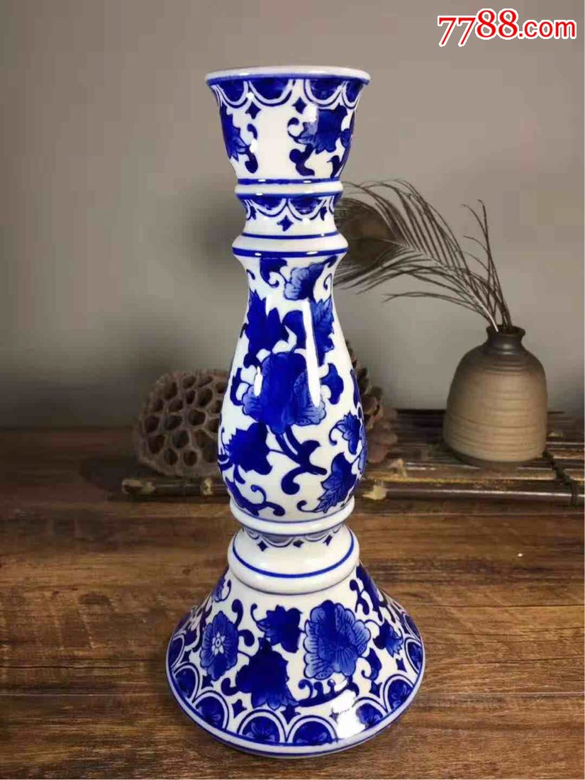 80年代龙窑花卉大号蜡烛台