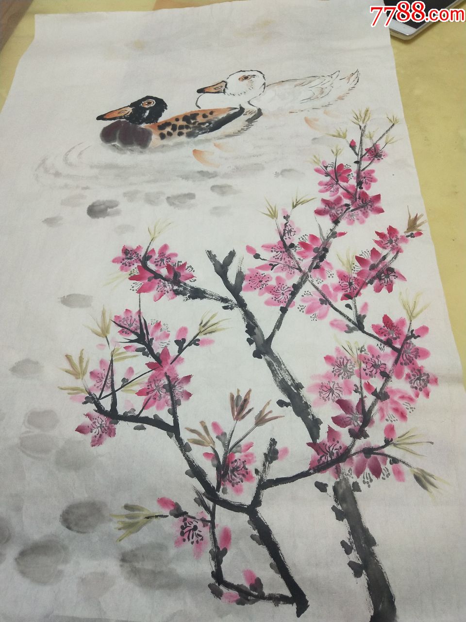 梅花鸳鸯图水粉水彩原画老贾的小铺