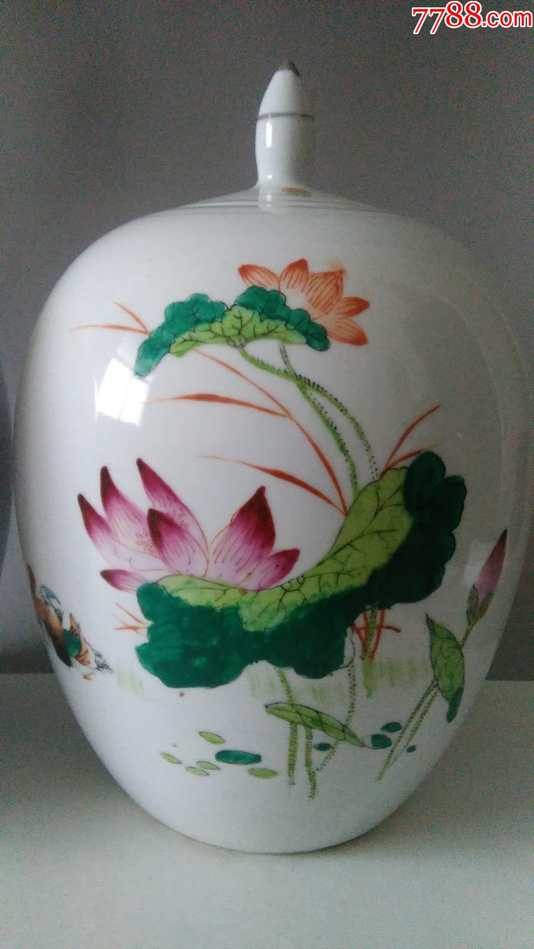 60年代景德镇手绘荷花鸳鸯冬瓜坛一对_彩绘瓷/彩瓷_第3张_7788瓷器