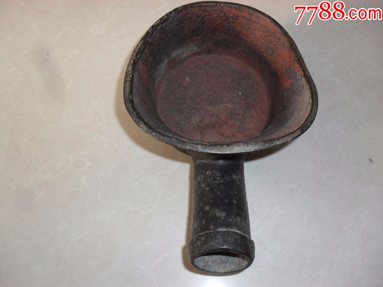 明代厚重(铭文)青铜熨斗内壁朱砂外围满工纹饰品佳漂亮21*10厘米