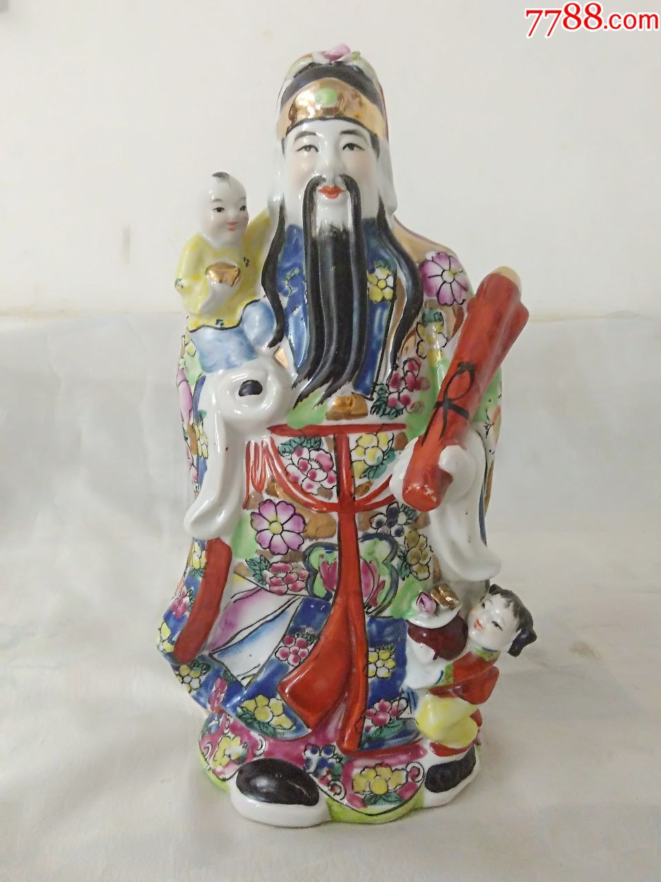 3331七八十年代送子财神粉彩瓷像
