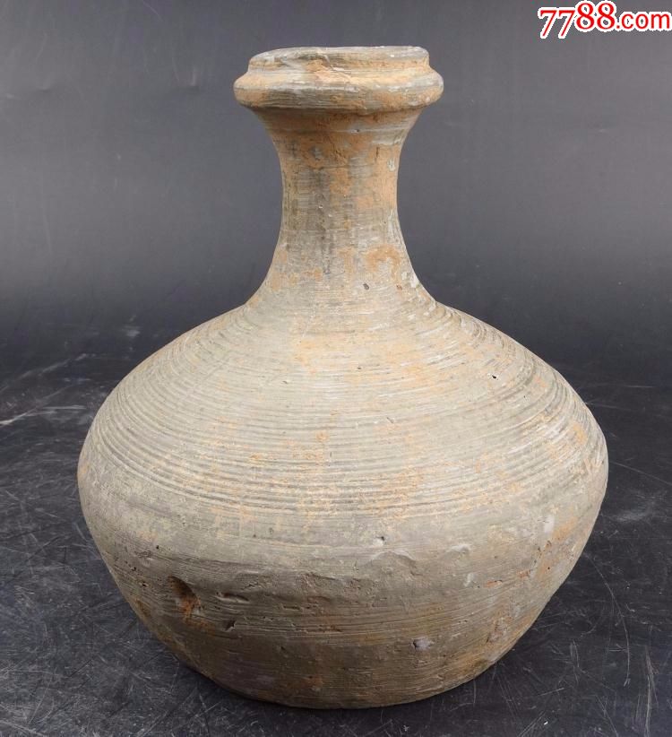 汉代灰陶瓶蒜头瓶