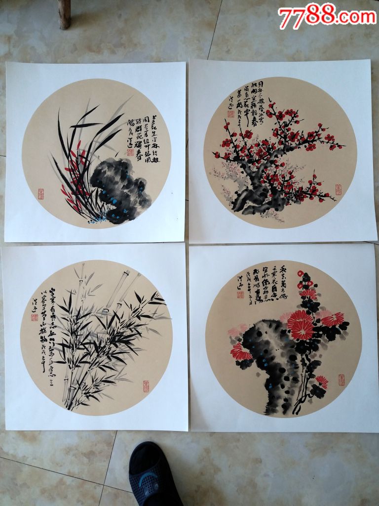 梅兰竹菊园,50*50*4-花鸟国画原作-7788商城__七七八八商品交易平台